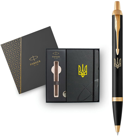 Ручка Parker IM Ukraine Black позол. кул. Тризуб + блокнот Parker + подар.упак., 22032b24_T001y
