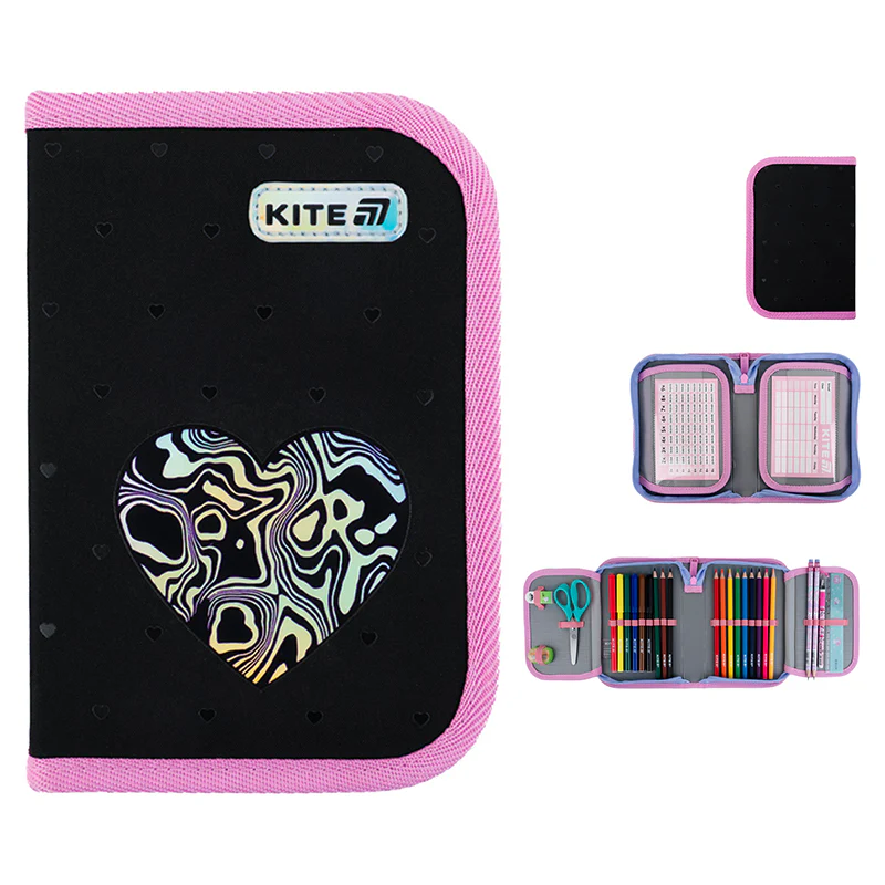 Пенал Kite 1 отделение, 2 отворота, с наполнением 622H Love is, K25-622H-3