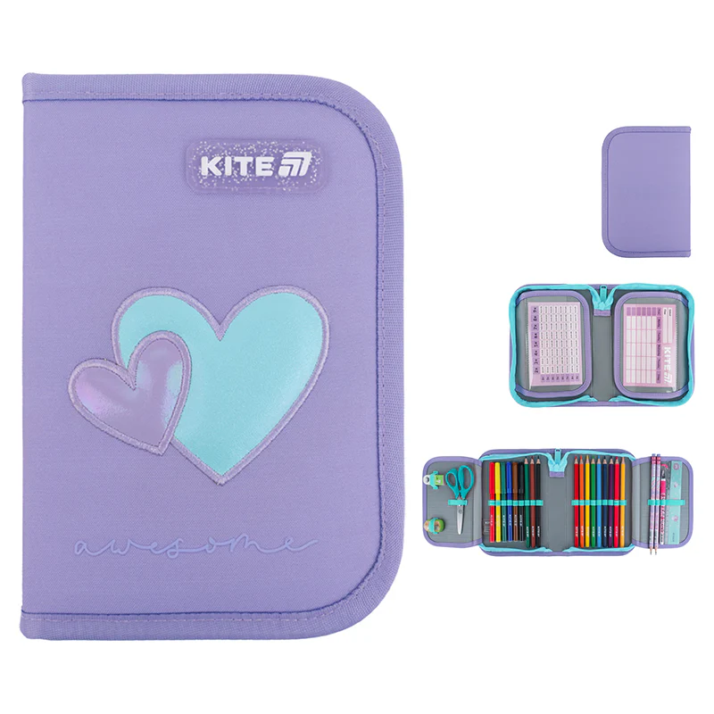 Пенал Kite 1 отделение, 2 отворота, с наполнением 622H Sparkling, K25-622H-1