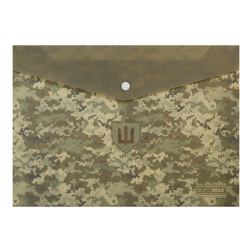 Папка-конверт на кнопке А4 Military, непрозрачный матовый, пластик, зеленый, BM.3943-04