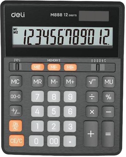 Калькулятор бухг. чорний, EM888, Deli, 81119