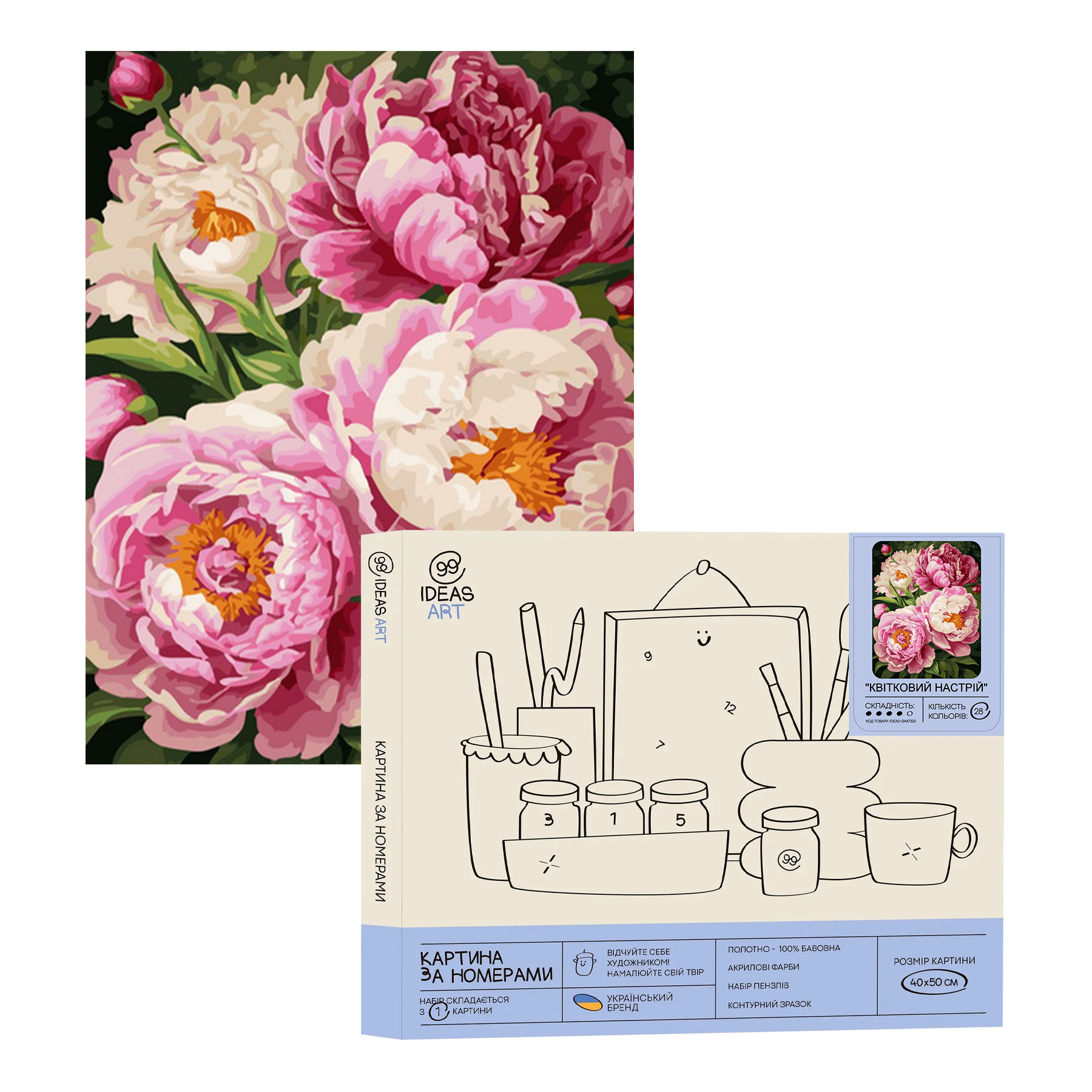 Картина по номерам "Цветочное настроение" 40*50 см, IDEA2-GX47323, ТМ "99IDEAS"