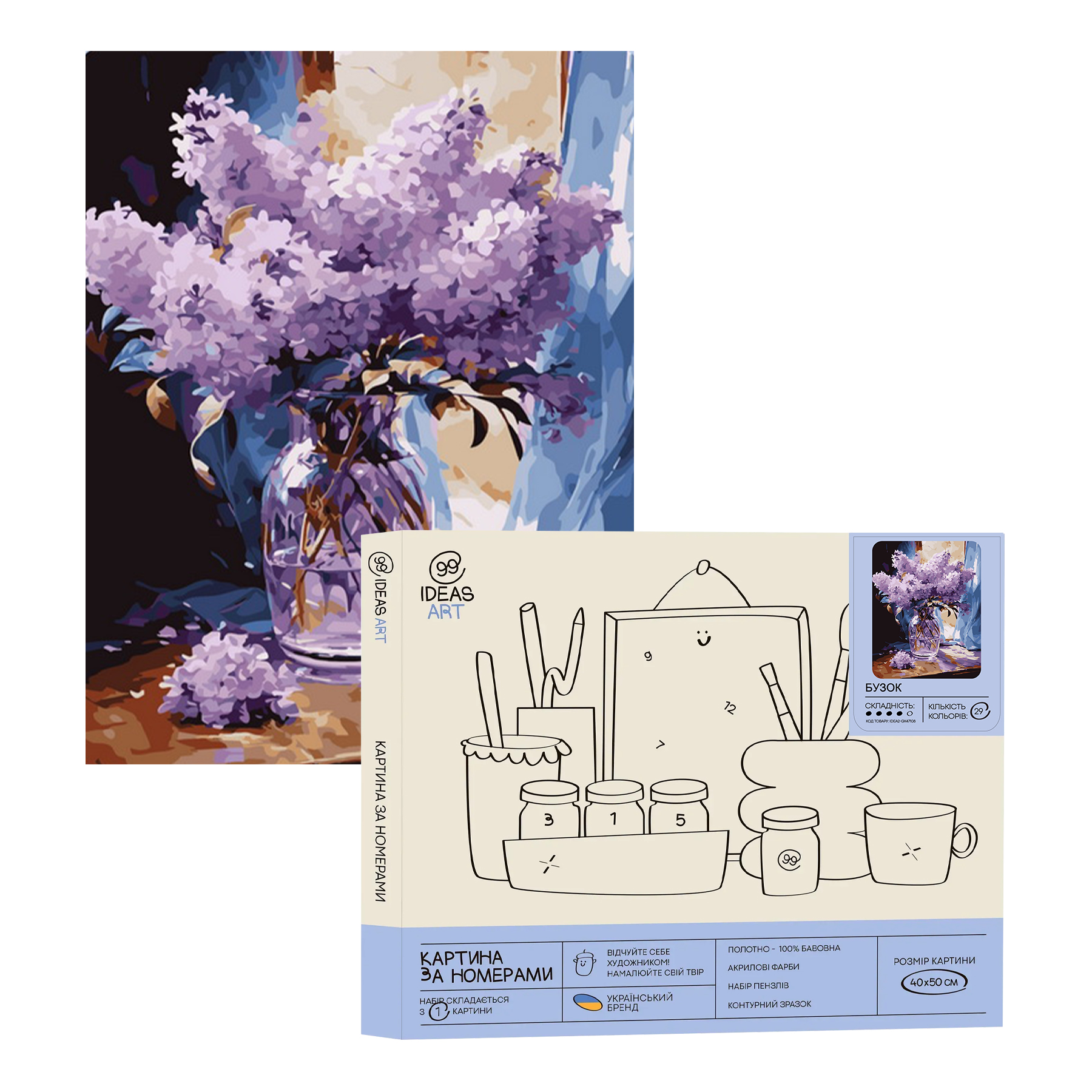 Картина по номерам "Сирень" 40*50 см, IDEA2-GX47108, ТМ "99IDEAS"