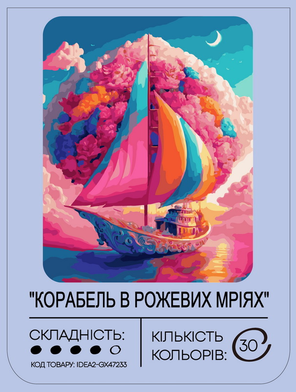 Набір для розпису по номерах "Корабель в рожевих мріях" 40*50 см, IDEA2-GX47233, ТМ "99IDEAS" 1