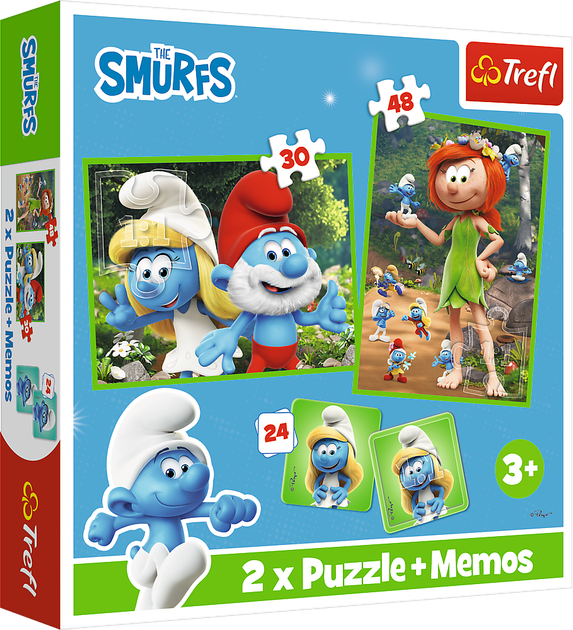 Пазл "2 in 1 + memos" - Смурфикам весело, The Smurfs, 93656, Trefl
