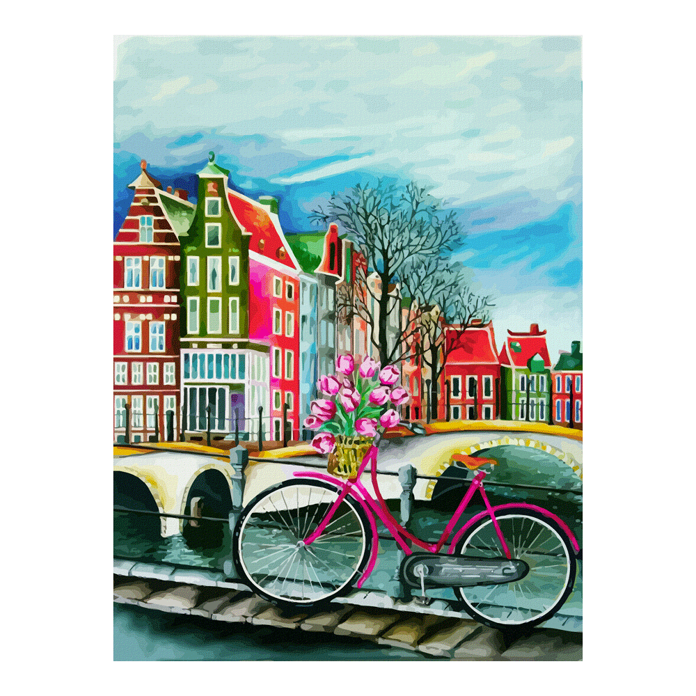 Холст на картоне с контуром, Города "Амстердам", 30*40, хлопок, акрил, Rosa Start