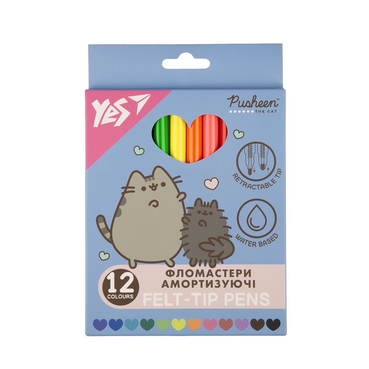 Фломастери Yes 12 кольорів "Pusheen" амортизуючі, 650581
