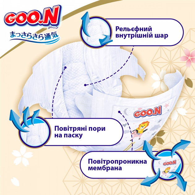 Підгузки GOO.N Premium Soft для дітей 9-14 кг (розмір 4(L), на липучках, унісекс, 52 шт/уп, F1010101-155 3