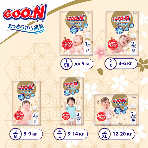 Підгузки GOO.N Premium Soft для дітей 9-14 кг (розмір 4(L), на липучках, унісекс, 52 шт/уп, F1010101-155 6