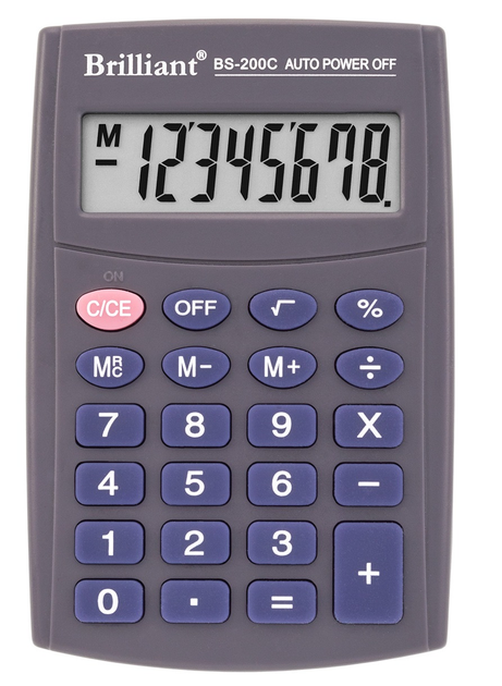 Калькулятор Brilliant BS-200C 8р., 1-пит, кишеньковий, BS-200C