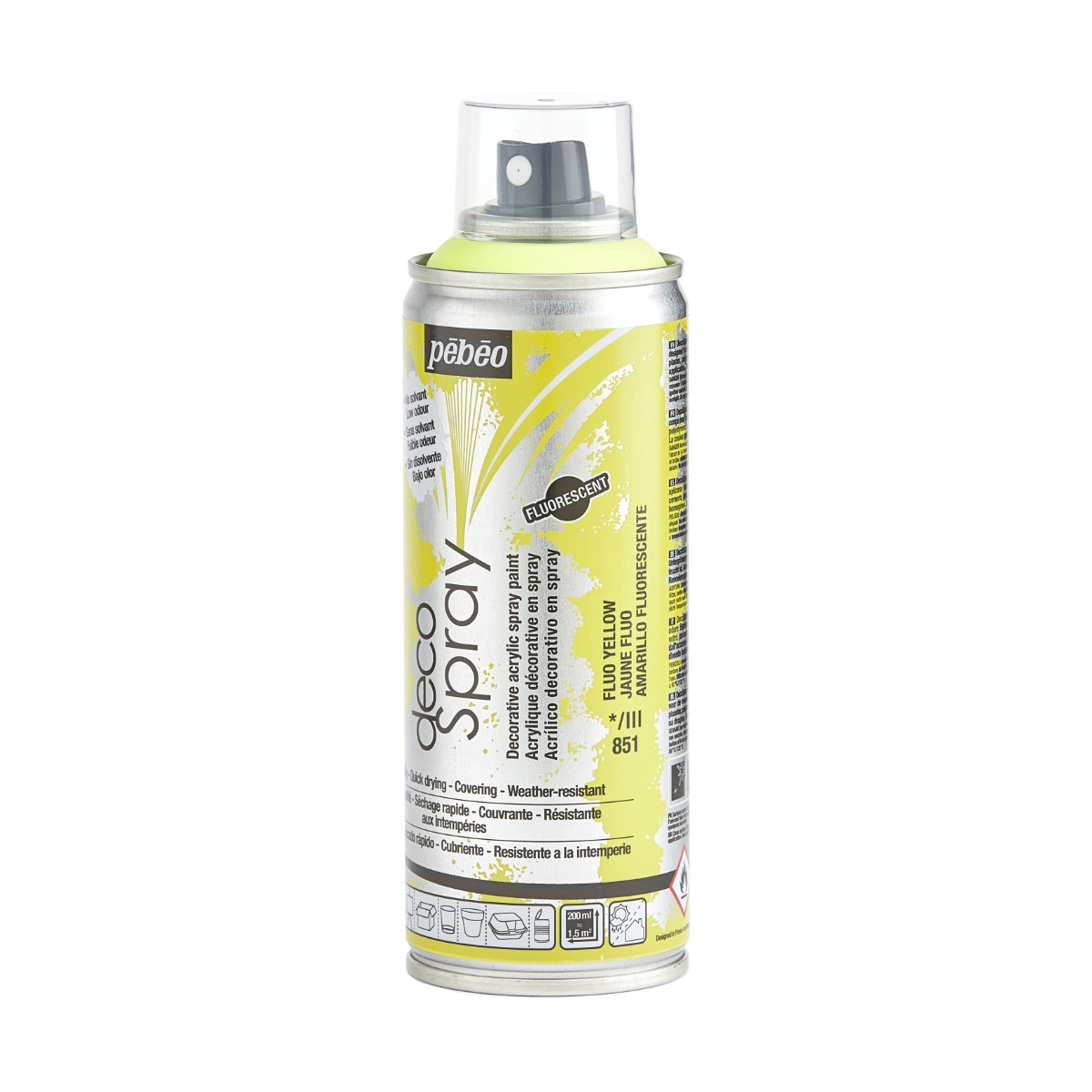 Фарба-спрей акрилова флуоресцентна DecoSpray 200 мл, жовтий, 851 ТМ "Pebeo" 3