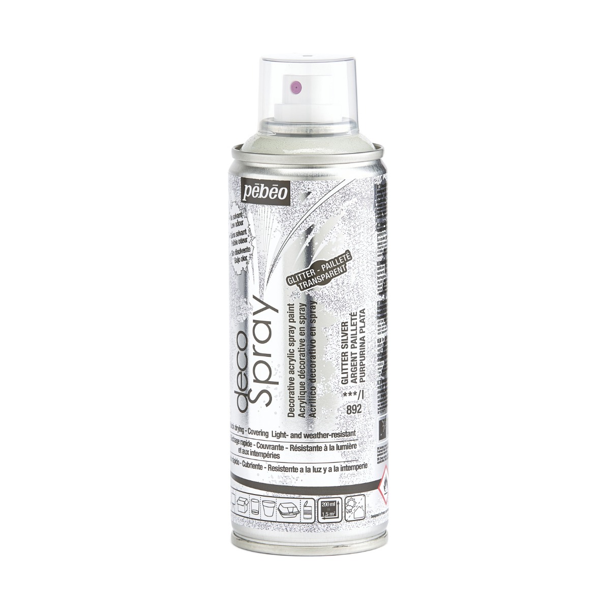 Краска-спрей акриловая с глиттером DecoSpray 200 мл, серебрянный, 892 ТМ "Pebeo" 3
