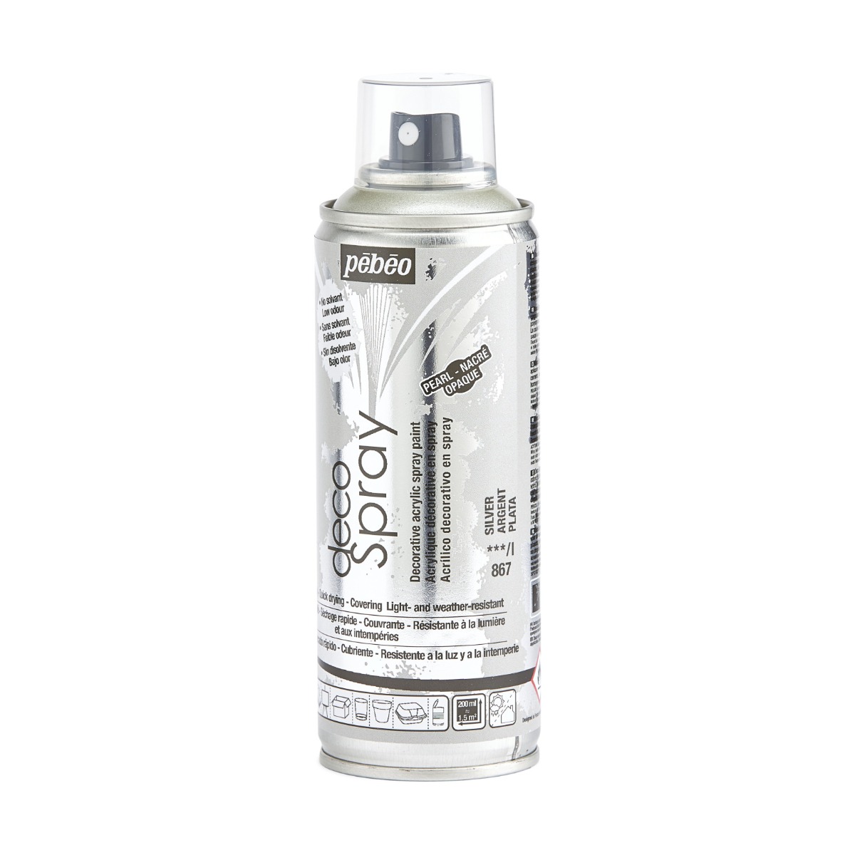 Фарба-спрей акрилова перламутрова DecoSpray 200 мл, сріблий, 867 ТМ "Pebeo" 3