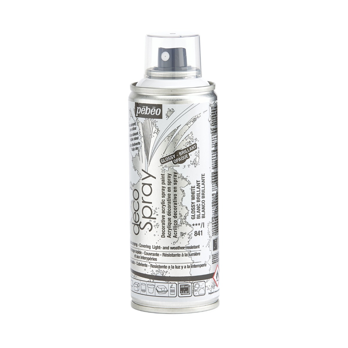 Фарба-спрей акрилова глянсова DecoSpray 200 мл, білий, 841 ТМ "Pebeo" 2