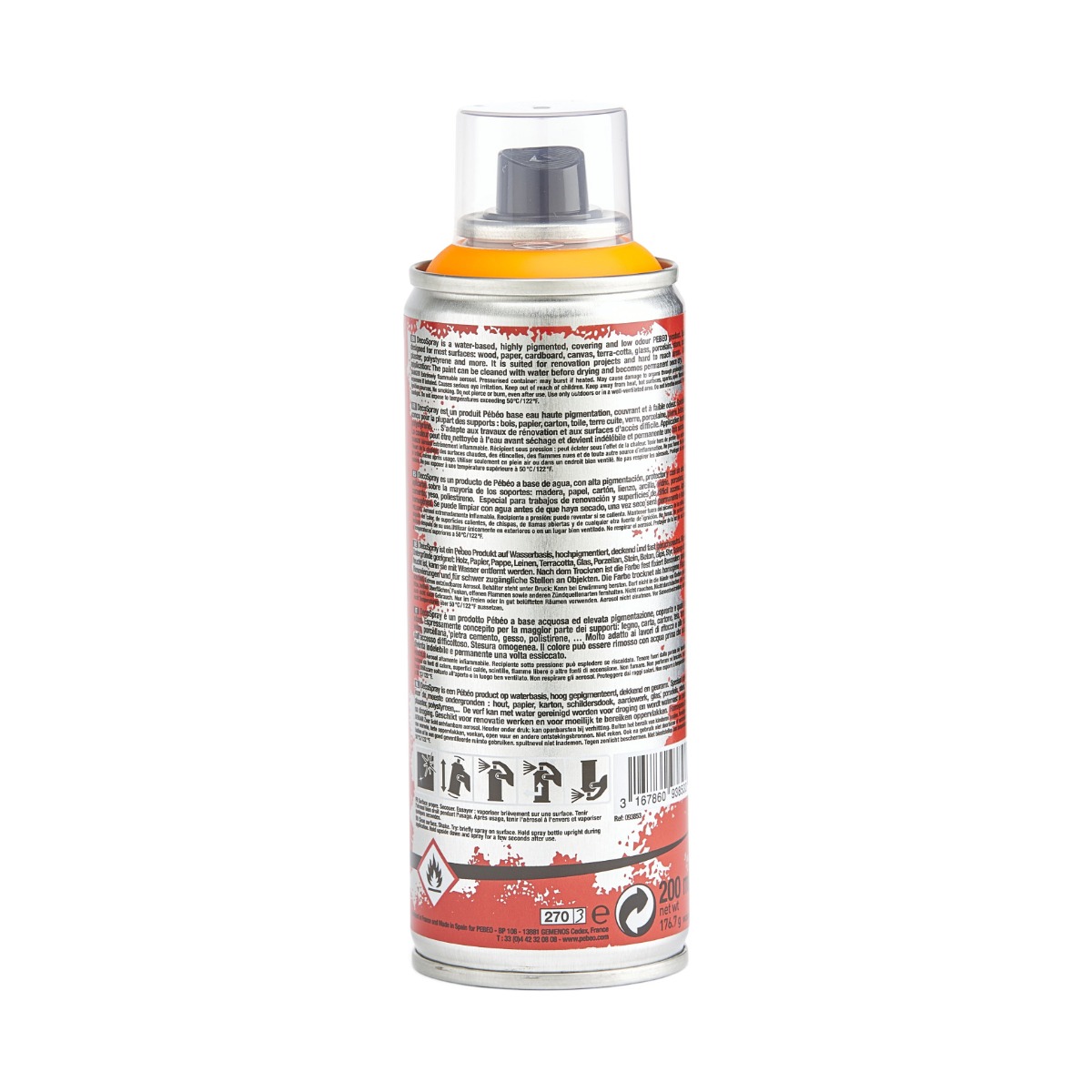 Фарба-спрей акрилова флуоресцентна DecoSpray 200 мл, помаранчевий, 853 ТМ "Pebeo" 2