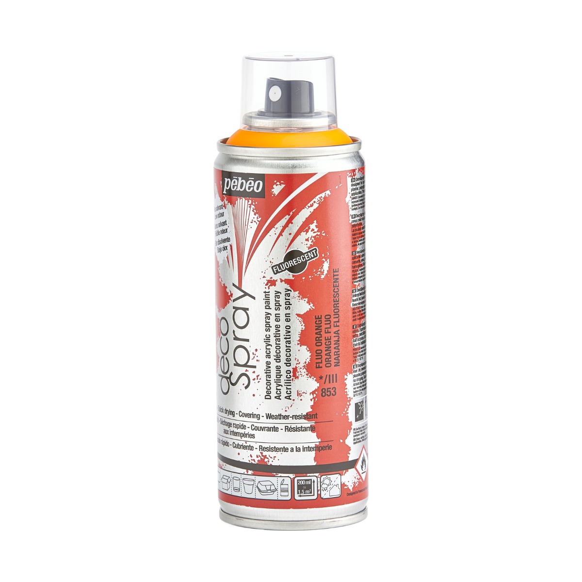 Фарба-спрей акрилова флуоресцентна DecoSpray 200 мл, помаранчевий, 853 ТМ "Pebeo" 3