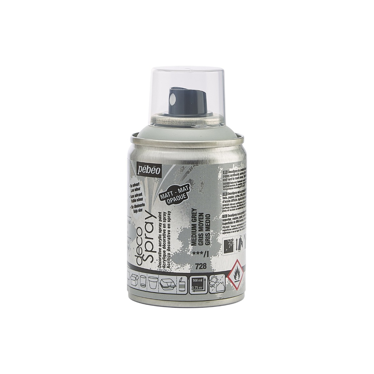 Фарба-спрей акрилова DecoSpray 100 мл, сірий, 728 ТМ "Pebeo" 3
