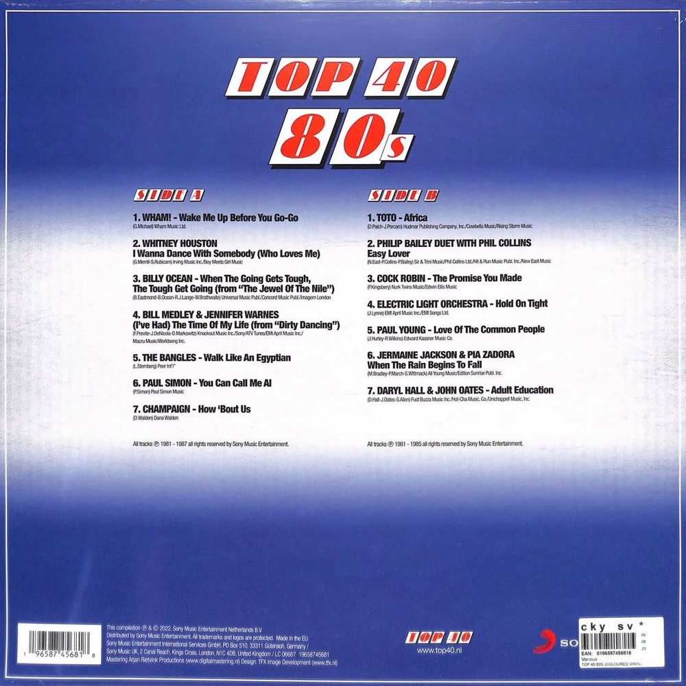 Пластинка Various Artists - Top 40 80s (Limited Edition) [LP] - Blue Vinyl 1