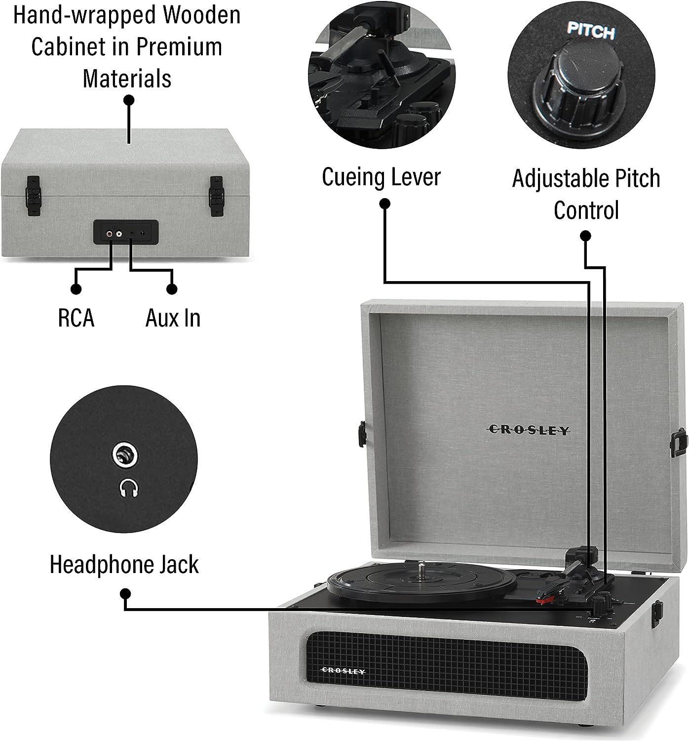 Виниловый проигрыватель Crosley Voyager Grey 5