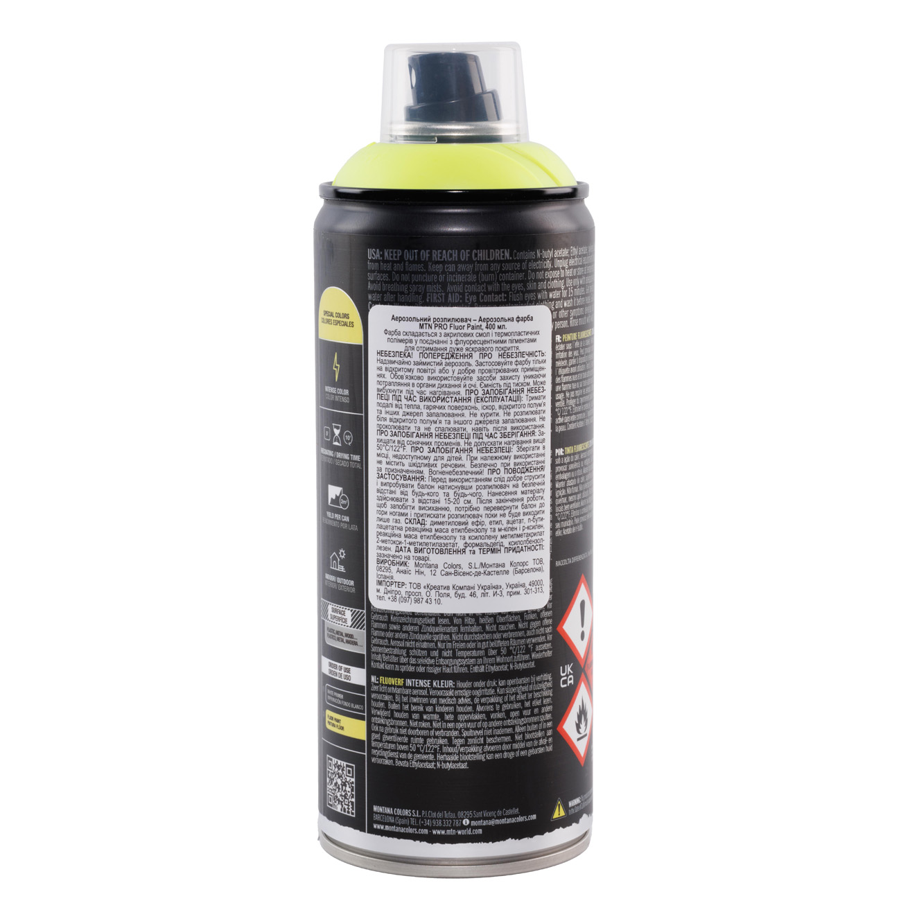 Аерозольна фарба MTN PRO Fluor Paint R-600 400 мл Жовтий, EX014PR0600 1
