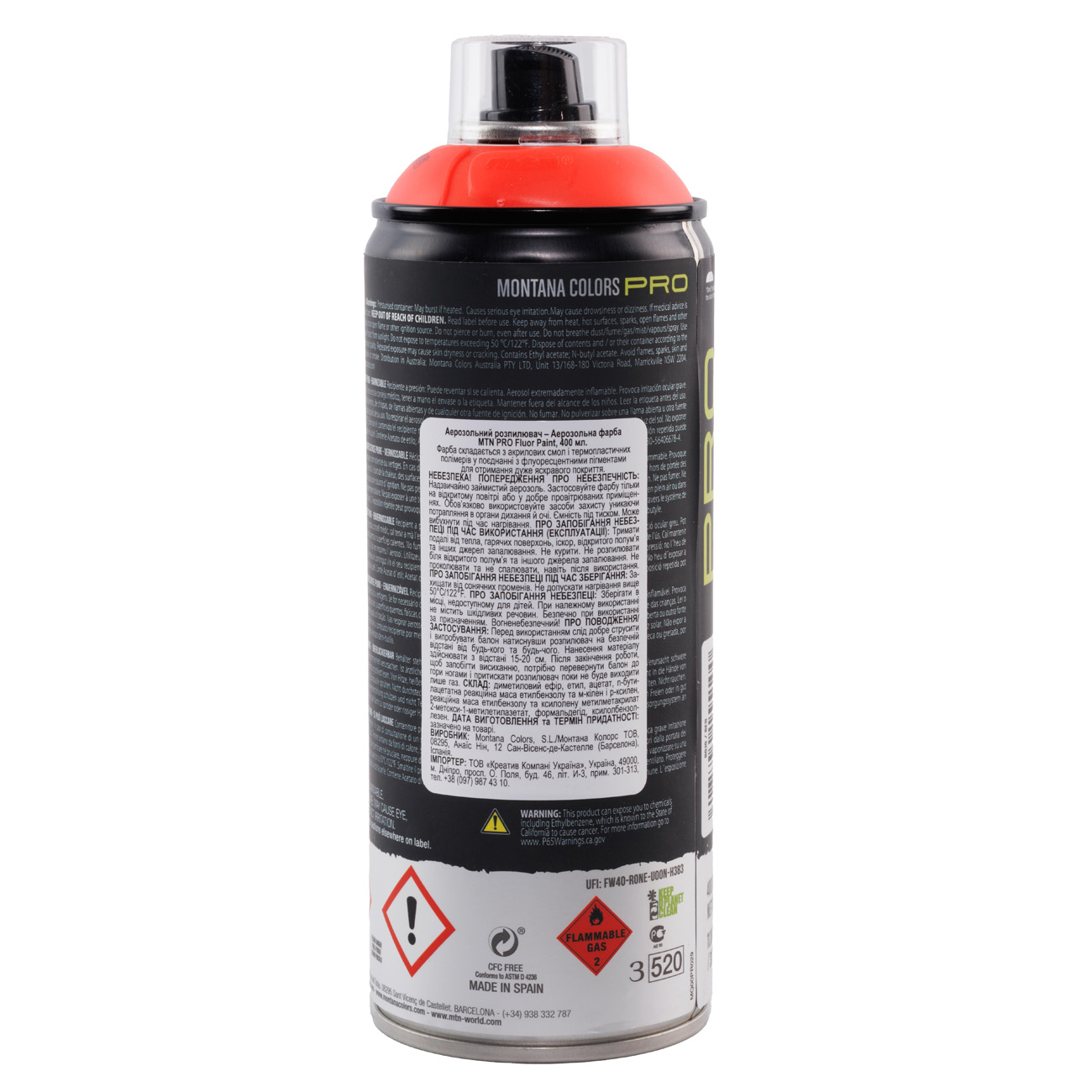 Аерозольна фарба MTN PRO Fluor Paint R-602 400 мл Червоний, EX014PR0602 1