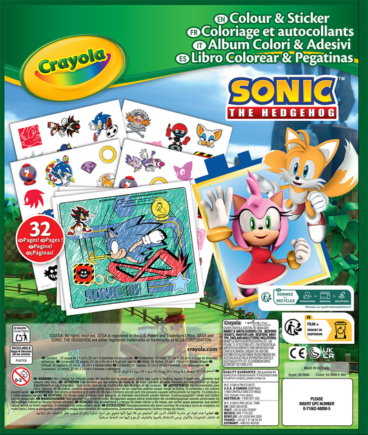 Розмальовка "Sonic", 32 сторінки та 4 сторінки наліпок, 04-0898G 1