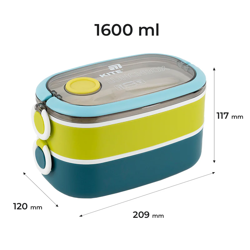 Ланчбокс двойной с наполнением 1600 мл, синий, K25-1181-2 1