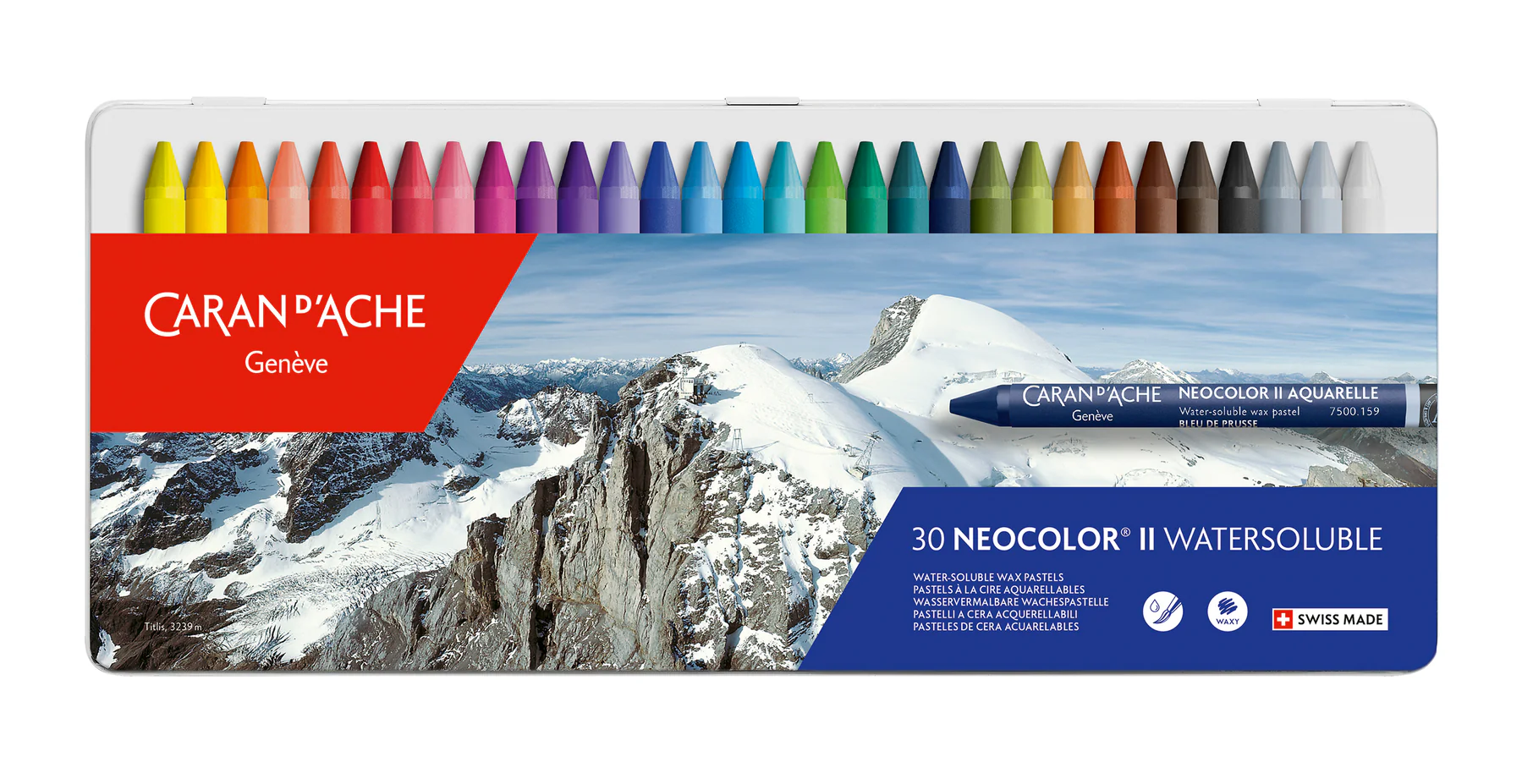 Пастель воскова акварельна 30 кол. Caran d`Ache Neocolor II мет. бокс, 7500.330