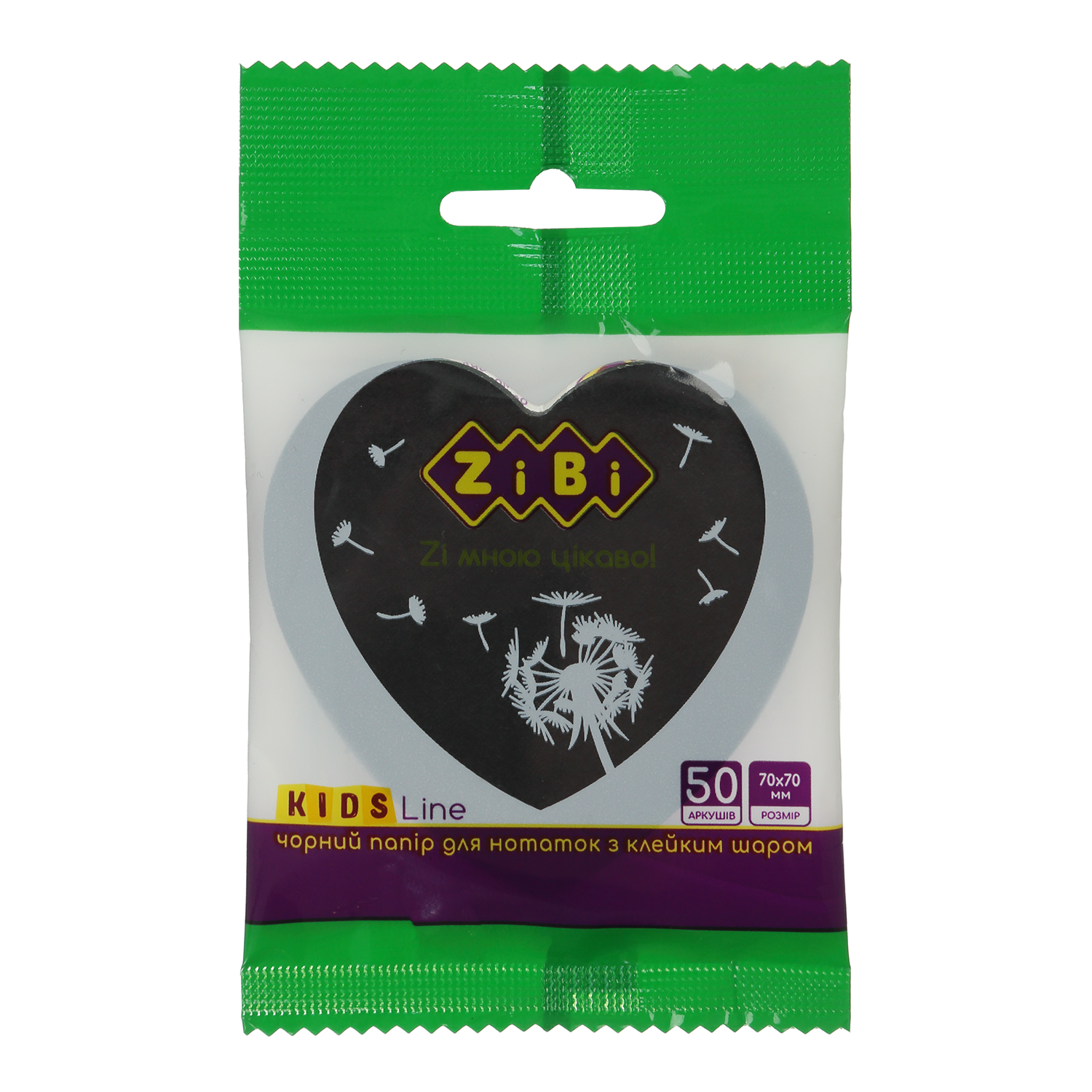Блок паперу для нотаток з клейким шаром Black Heart, чорний, KIDS Line, ZB.15200