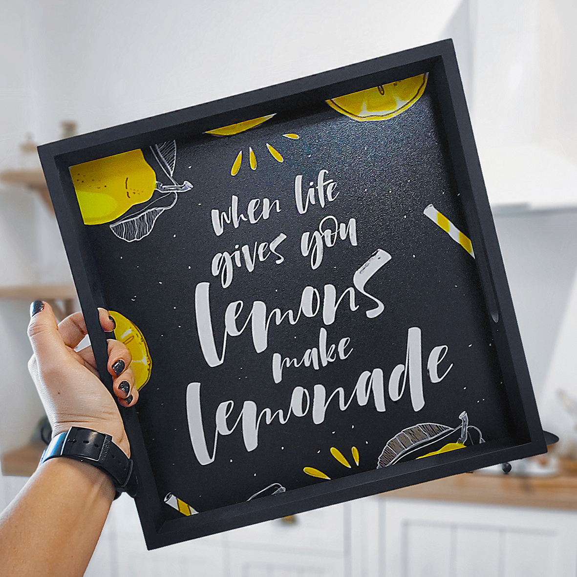 Поднос "Presentville" деревянный с принтом "When life gives you lemons make lemonade", PDN_19N009_BL 1