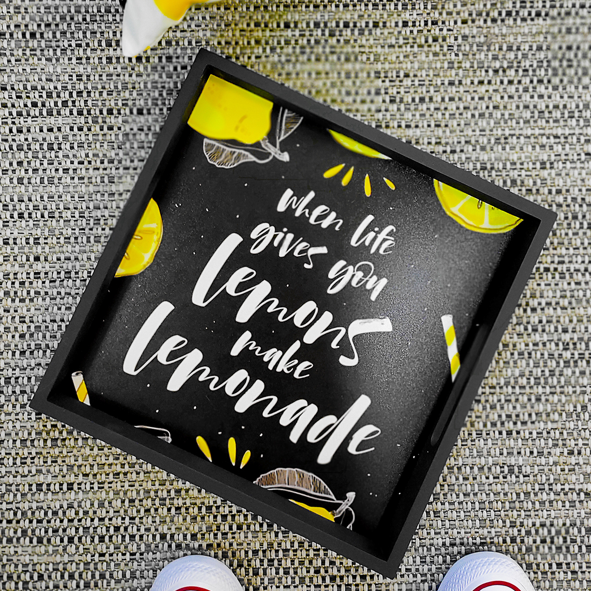 Поднос "Presentville" деревянный с принтом "When life gives you lemons make lemonade", PDN_19N009_BL 2