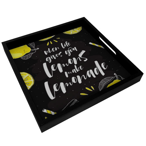 Поднос "Presentville" деревянный с принтом "When life gives you lemons make lemonade", PDN_19N009_BL