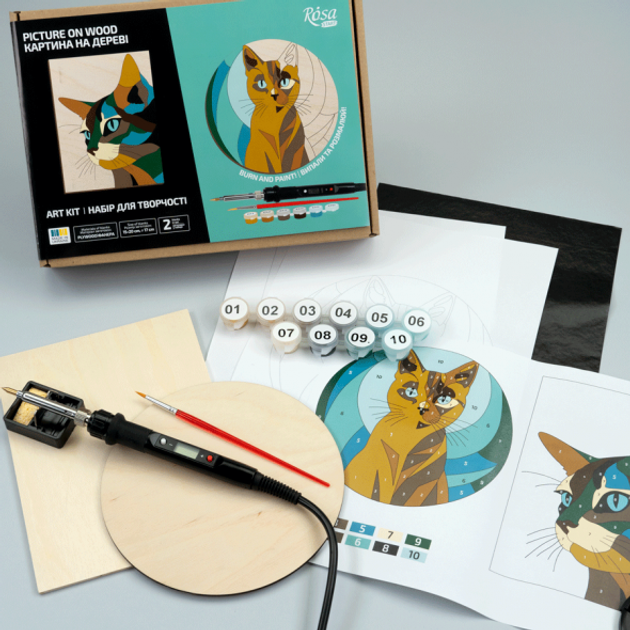 Набор для обжига картины на дереве "Cats", с красками, в коробке, ROSA Start 3
