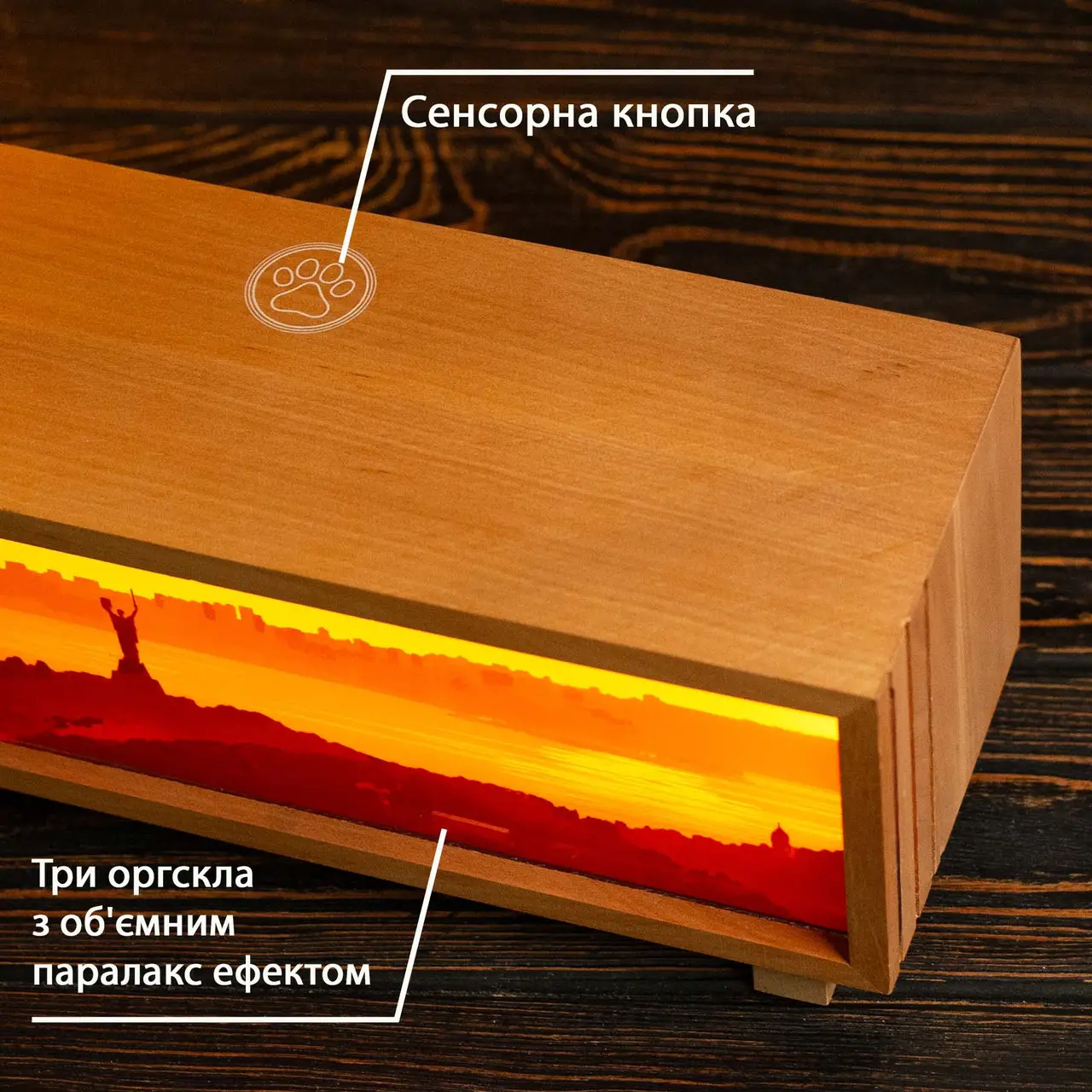 Ночник-панорама "Вечерний Киев", лакированное дерево (LED, Аккумулятор, USB Type-C), npa0001 3