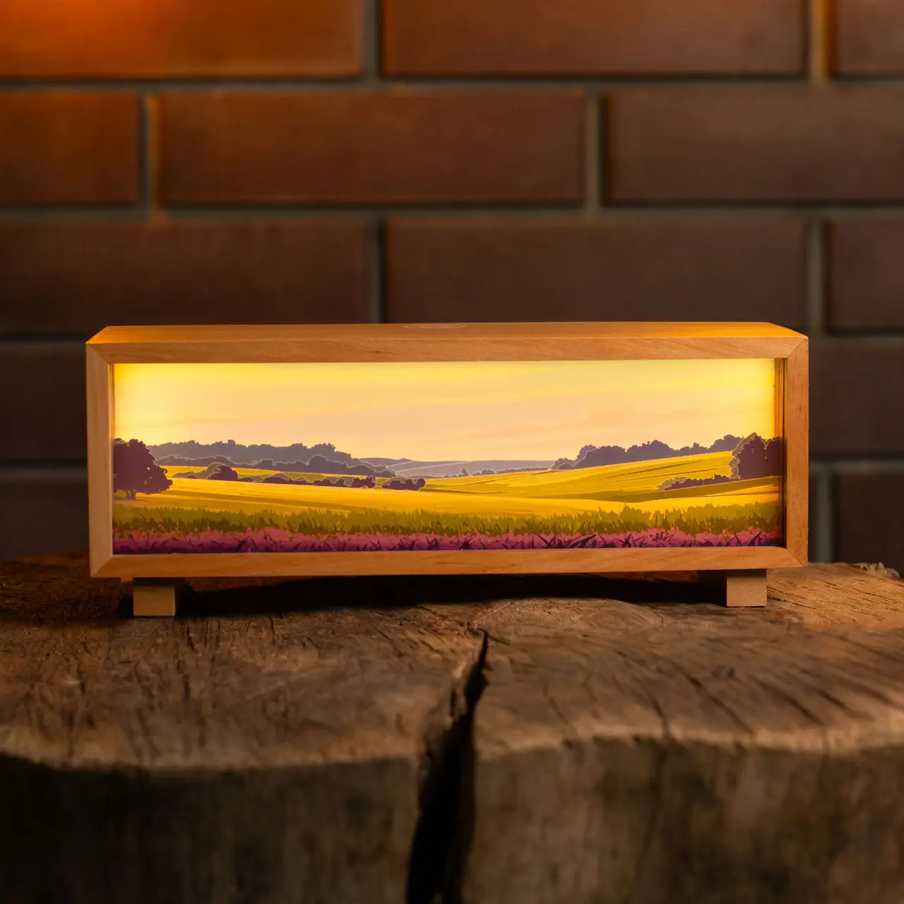Ночник-панорама "Лавандовое поле", лакированное дерево (LED, Аккумулятор, USB Type-C), npa0003