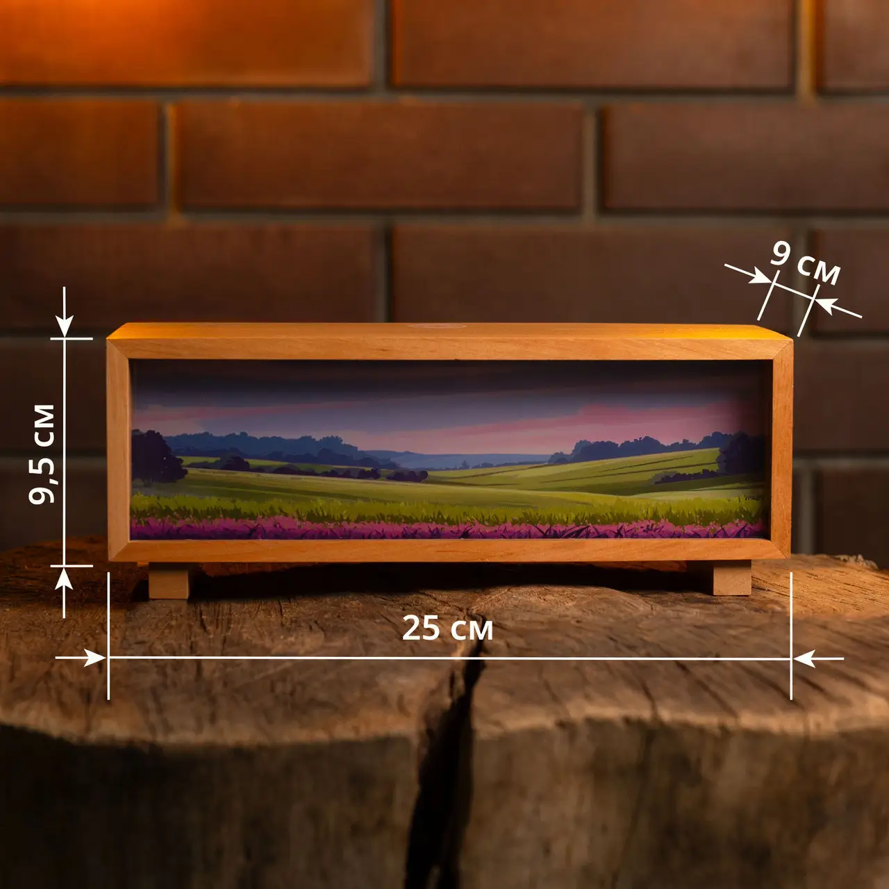 Ночник-панорама "Лавандовое поле", лакированное дерево (LED, Аккумулятор, USB Type-C), npa0003 1