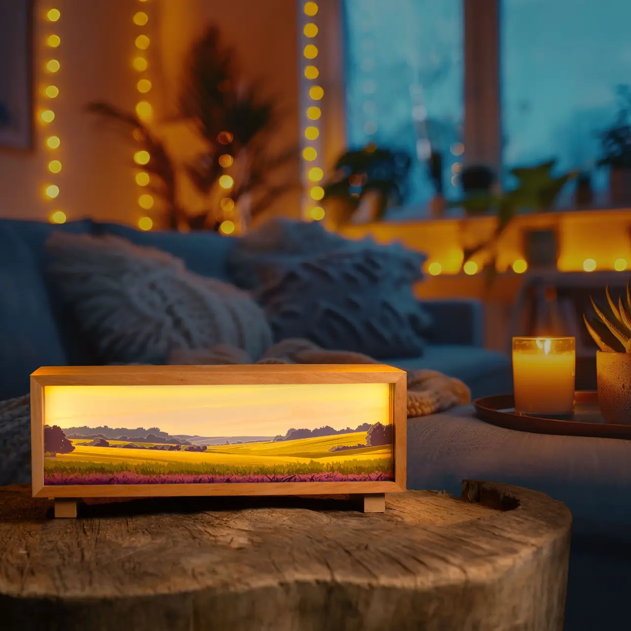 Ночник-панорама "Лавандовое поле", лакированное дерево (LED, Аккумулятор, USB Type-C), npa0003 4