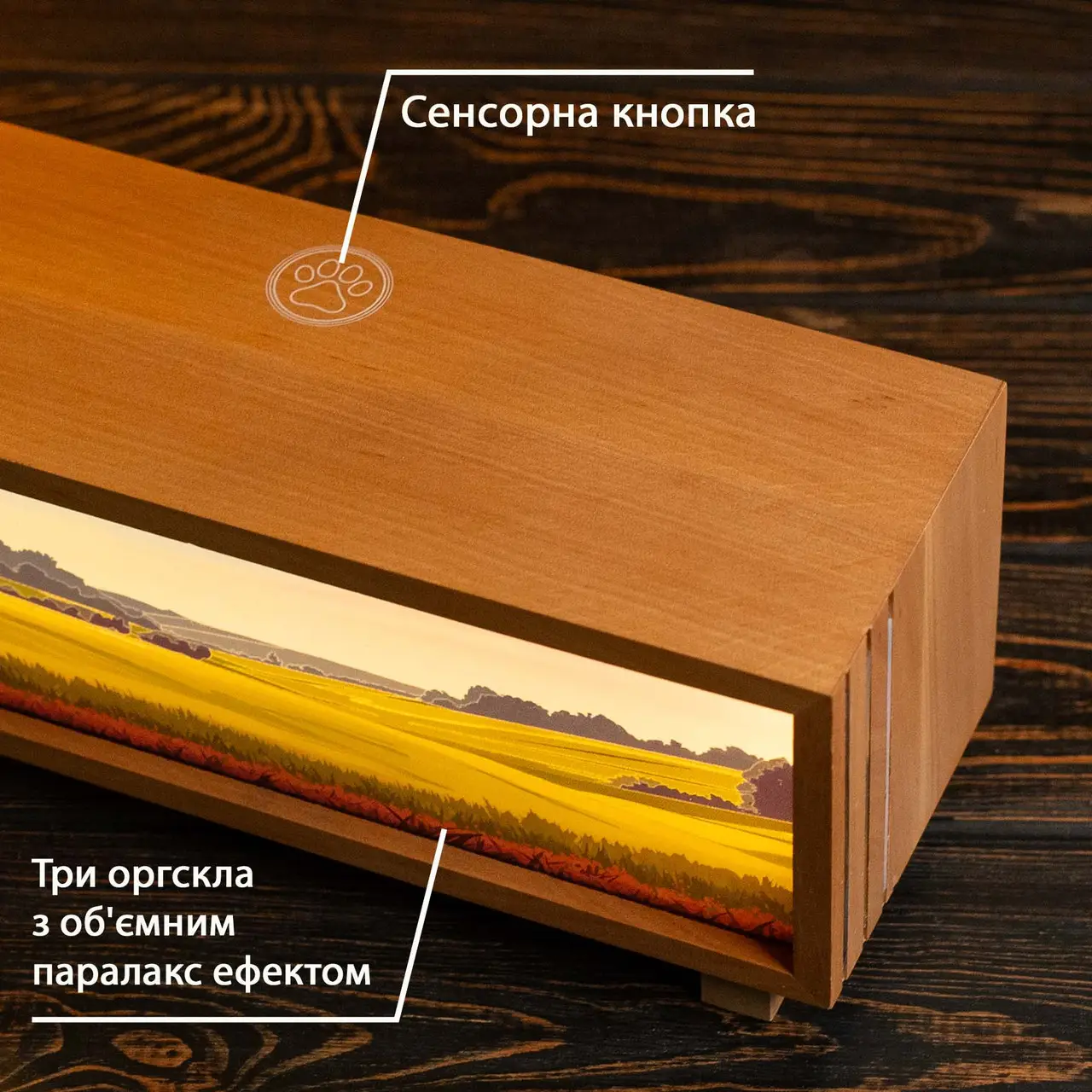 Ночник-панорама "Лавандовое поле", лакированное дерево (LED, Аккумулятор, USB Type-C), npa0003 3