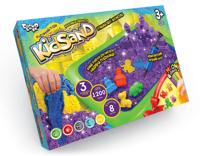 Набір креативної творчості "Кінетичний пісок "KidSand" 1200 г + пісочниця (5), KS-02-02U