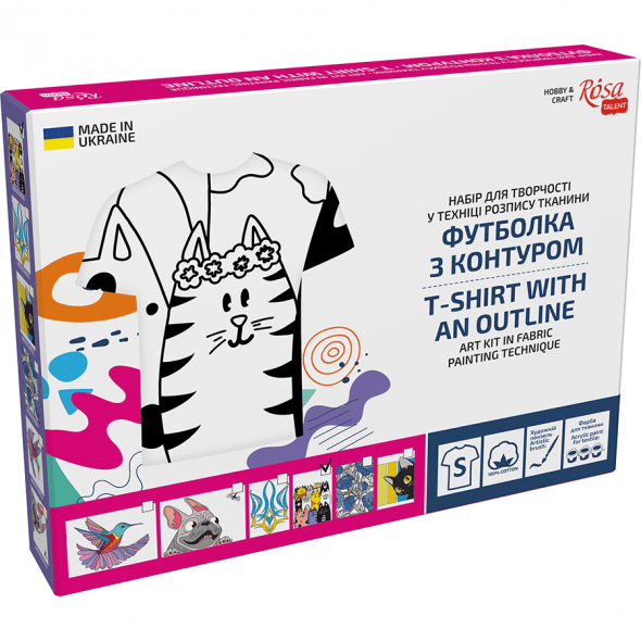 Набор, футболка-раскраска, "Котики", хлопок 100%, размер S, ROSA Talent