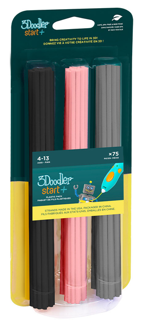 Набір стрижнів для 3D-ручки 3Doodler Start - МІКС (75 шт: чорний, рожевий, сірий)