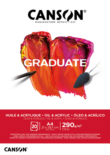Склейка бумаги для акрила и масла А4 20 л. 290 г/м2 (21*29,7 см) "Graduate", C400110380 Canson