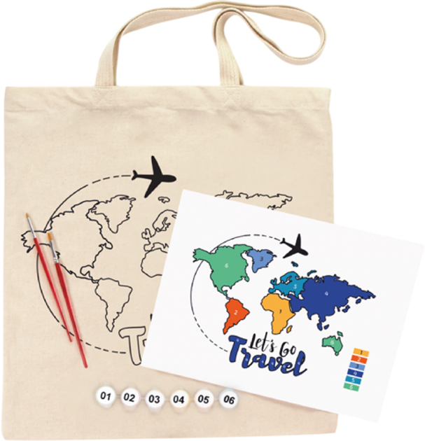 Набор, экосумка-раскраска "Lets go Travel", хлопок 220 г/м2, 38*42 см, ROSA Talent