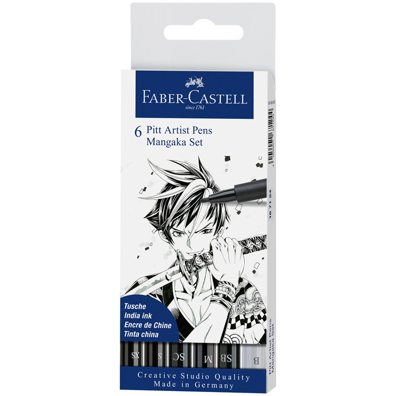 Набор ручек капиллярных PITT Brush 6 шт. "Manga", 167124 Faber-Castell