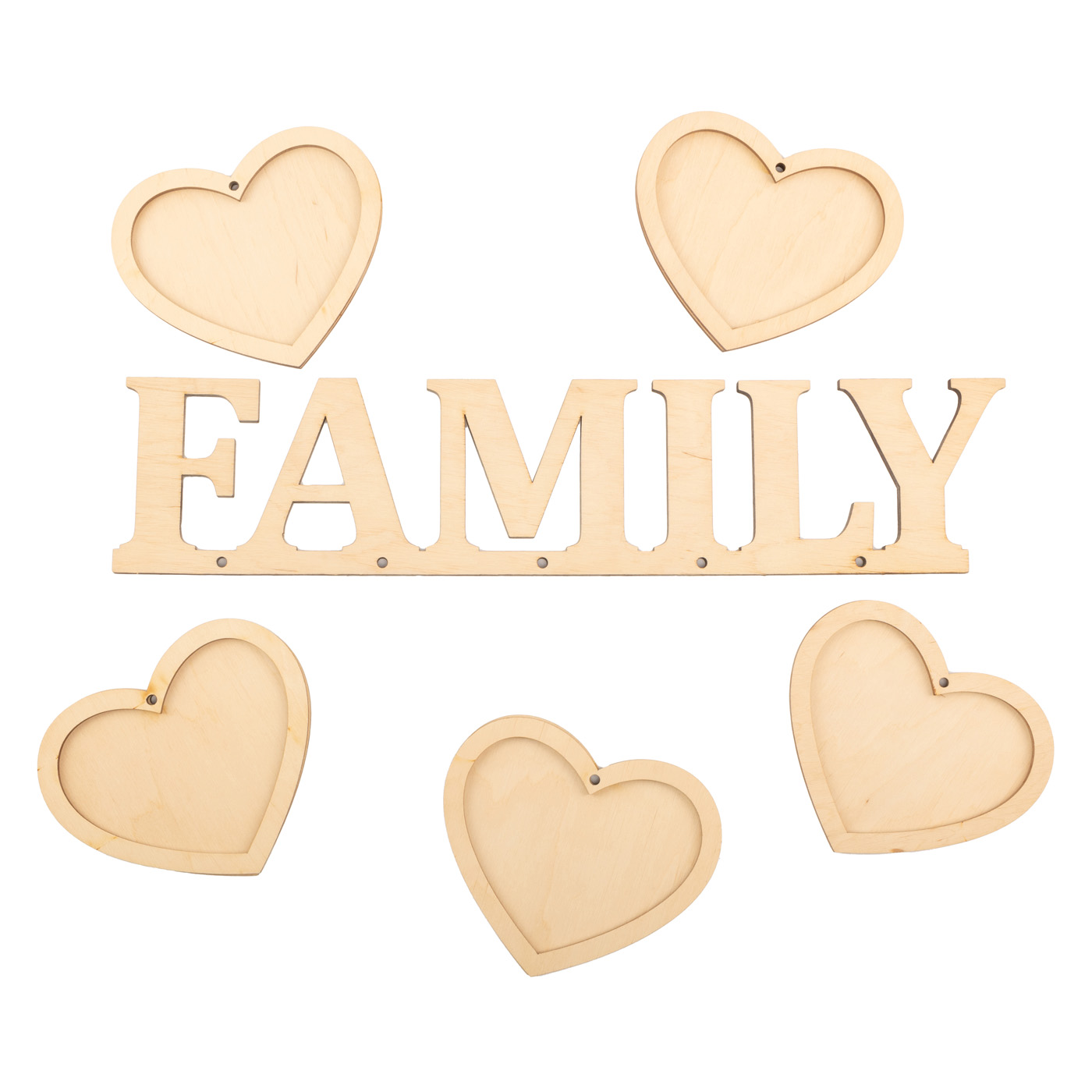 Заготівка дерев`яна Фоторамка "Family з п`яти сердечок", Ф29