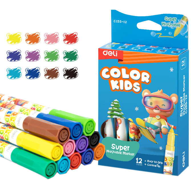 Фломастеры Deli EC155-12 Color Kids 12 цв. D15*135 мм кругл, 86853