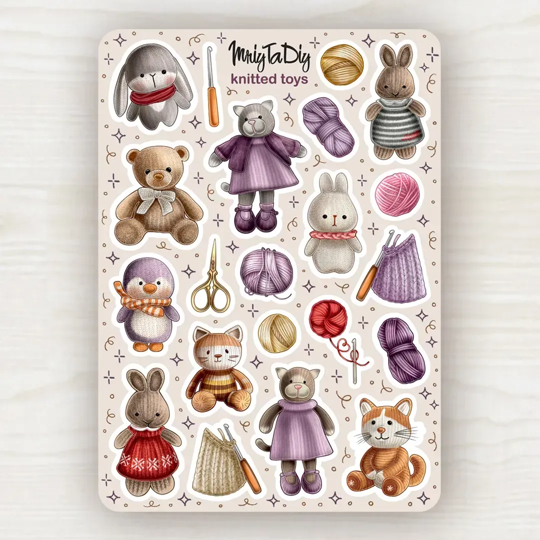 Стікер лист з наклейками MriyTaDiy, "Knitted toys"