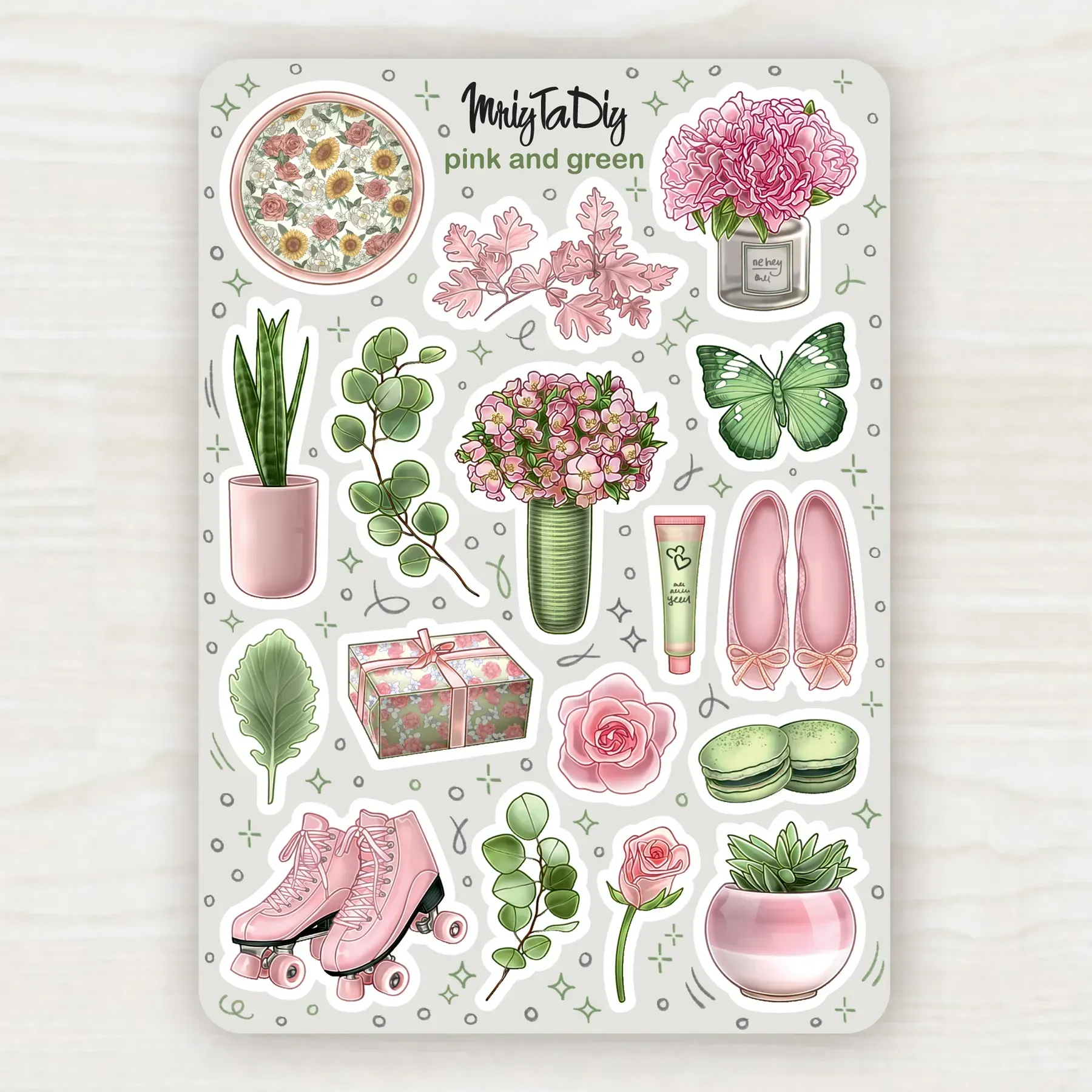 Стікер лист з наклейками MriyTaDiy, "Pink and Green"