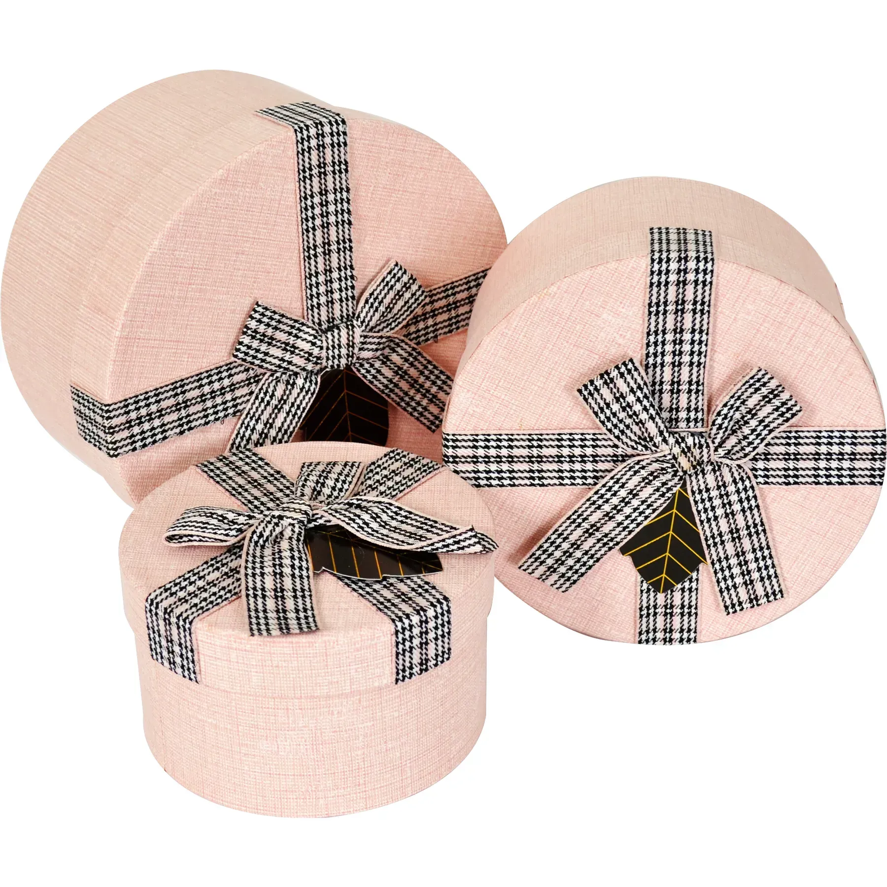 Подарункова коробка кругла, pink з бантом, текстурна, 14*14*8 см, 250306161