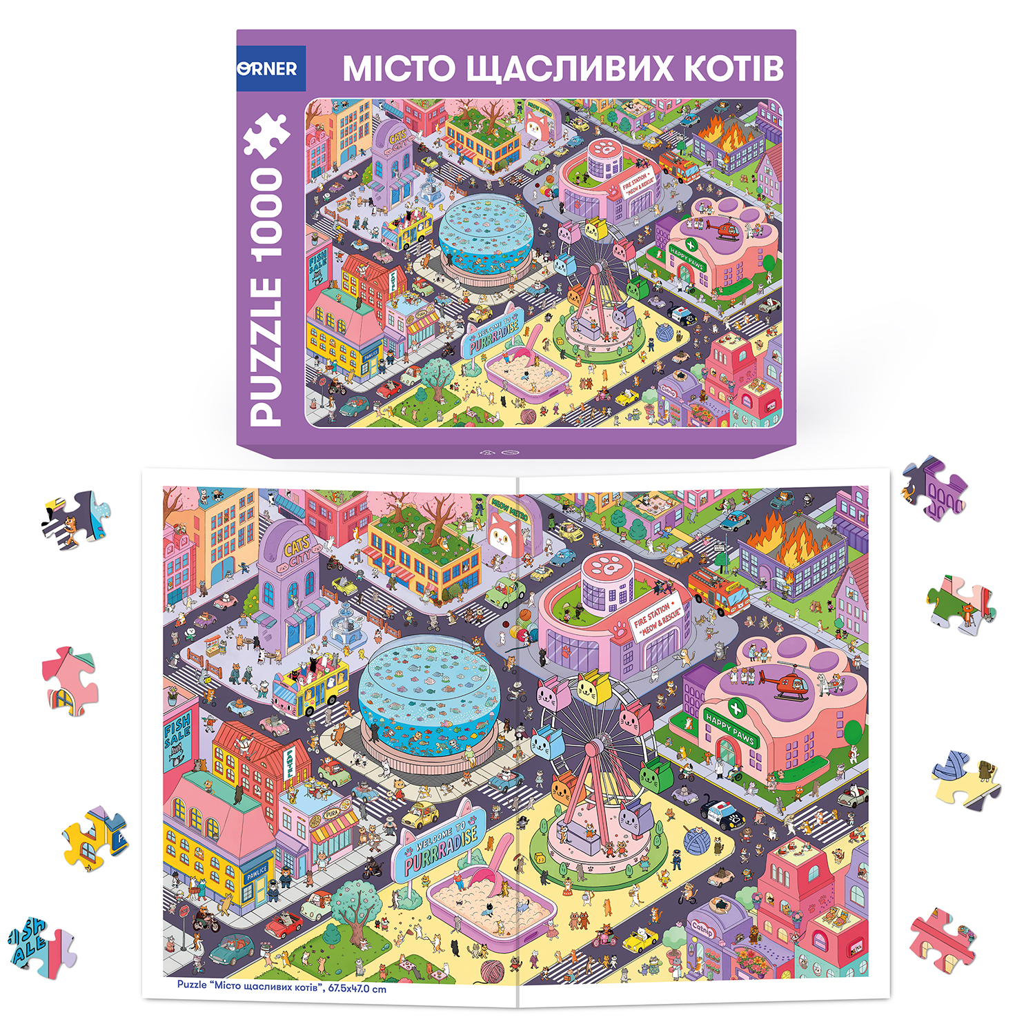 Пазли "Місто щасливих котів", 1000 елементів, orner-3065 4